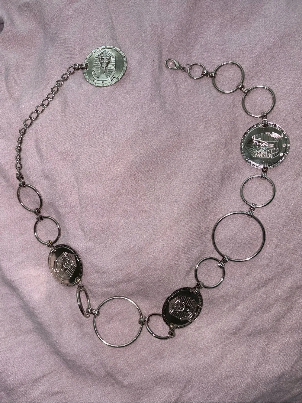 Silver Body Chain Belt with Pharaoh Token Design